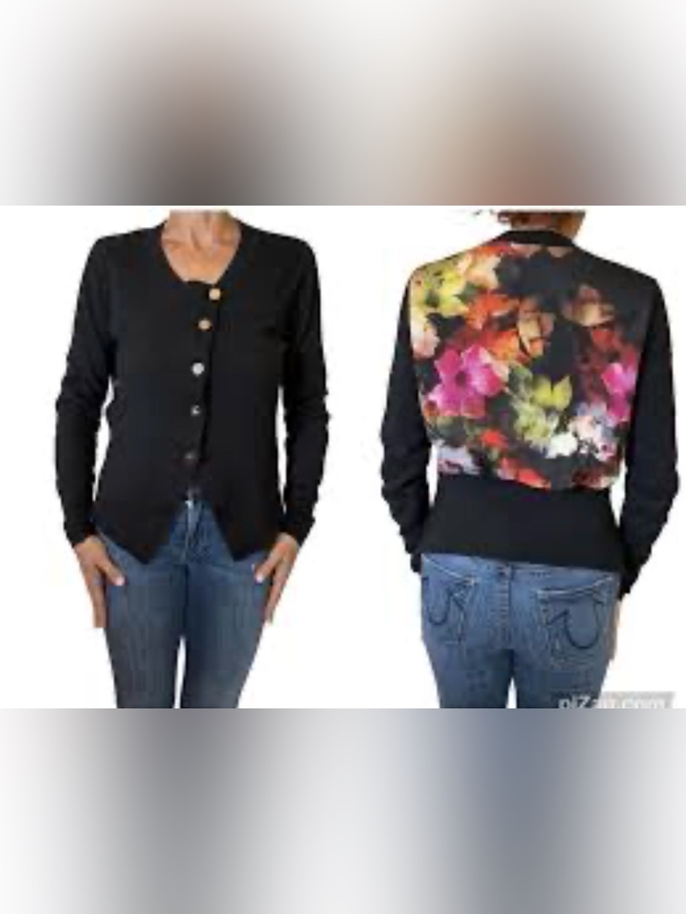 Ted Baker Black Cardigan with Vibrant Floral Back
